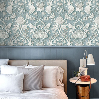Dimensions Woodland Wallpaper Blue Fine Decor FD43605