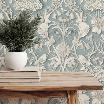 Dimensions Woodland Wallpaper Blue Fine Decor FD43605
