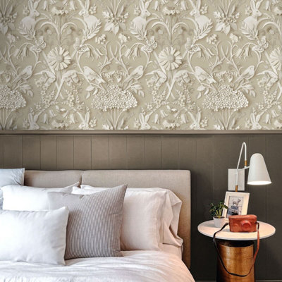 Dimensions Woodland Wallpaper Natural Fine Decor FD43606