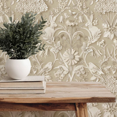 Dimensions Woodland Wallpaper Natural Fine Decor FD43606