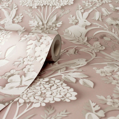 Dimensions Woodland Wallpaper Pink Fine Decor FD43607