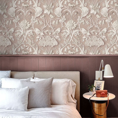 Dimensions Woodland Wallpaper Pink Fine Decor FD43607