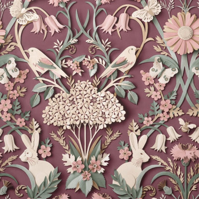 Dimensions Woodland Wallpaper Plum Fine Decor FD42949