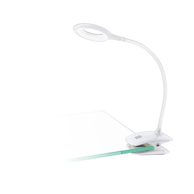 Dimmable LED Clamp Light with Touch Control - White Plastic 3W Bulb Included