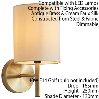 Dimmable LED Wall Light Antique Brass & Cream Shade Modern Lounge Lamp Lighting
