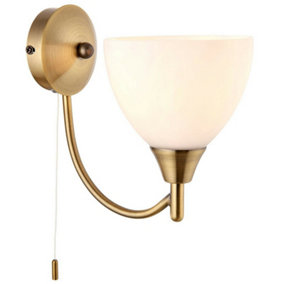 Dimmable LED Wall Light Antique Brass & Frosted Glass Shade Curved Lamp Lighting