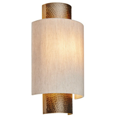 Dimmable Metal Wall Light Hammered Aged Bronze & Shade Semi Flush Lamp Fitting