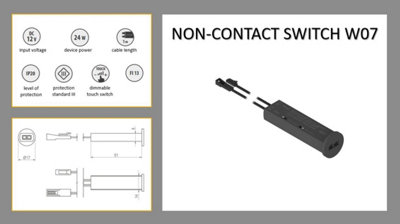 Dimmable non-contact switch W07 (two-speed or proximity) - black