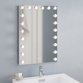 Dimmable Rectangle Wall Mounted Hollywood Makeup Vanity Mirror with 20 LED Bulbs White 50x70cm