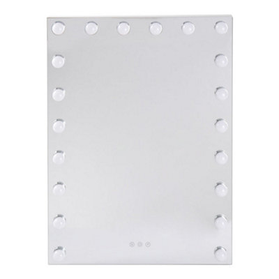 Dimmable Rectangle Wall Mounted Hollywood Makeup Vanity Mirror with 20 LED Bulbs White 50x70cm