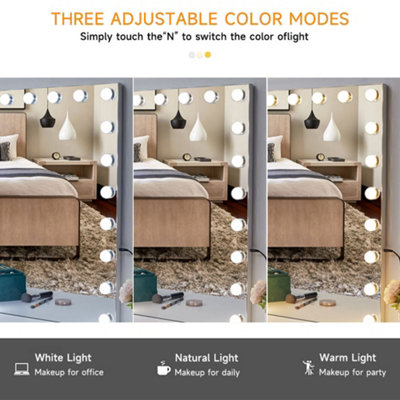 Dimmable Rectangle Wall Mounted Hollywood Makeup Vanity Mirror with 20 LED Bulbs White 50x70cm