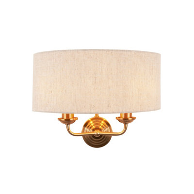 Dimmable Vintage Brass Wall Light with Linen Shade - Stylish Modern Sconce for Home Decor
