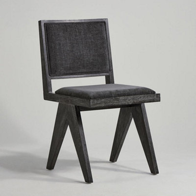Dimo Dining Chair Grey Fabric Seat Brushed Black Oak Solid Frame