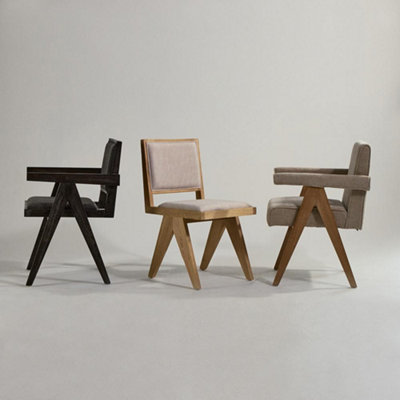 Dimo Dining Chair Linen Fabric Padded Seat Scandi Mid-Century Ashy ...