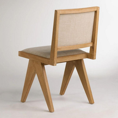 Dimo Dining Chair Natural Linen Fabric Ashy Brown Oak Solid Frame Mid ...