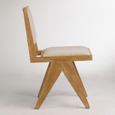 Dimo Dining Chair Natural Linen Fabric Ashy Brown Oak Solid Frame Mid ...