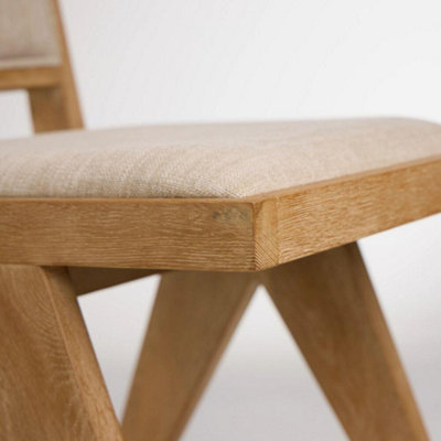 Dimo Dining Chair Natural Linen Fabric Ashy Brown Oak Solid Frame Mid ...