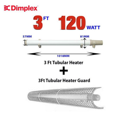 DIMPLEX 3FT TUBULAR HEATER AND WIRE GUARD 120W THERMOSTATIC IDEAL ...