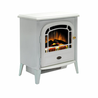 Dimplex Courchevel Optiflame Electric Stove, White Cast Iron Effect Free Standing Electric Fire with Artificial Logs and Embers, L