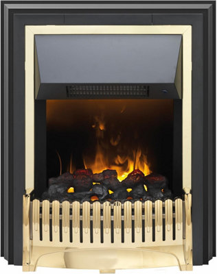 Dimplex Ropley Freestanding Optimyst Electric Fire, Brass and Black Contemporary Fire With 3D Ultra-Realistic Flame Effect, Artifi