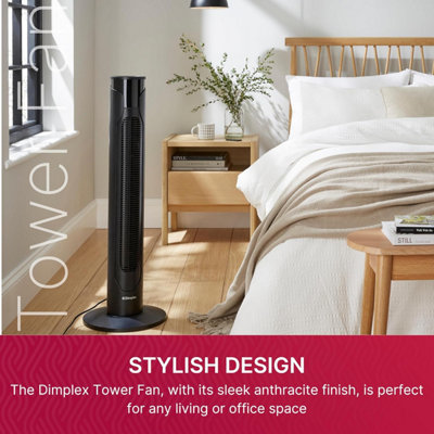 Dimplex Tower Fan with Remote Control, 3 Speeds + Night Mode, Timer