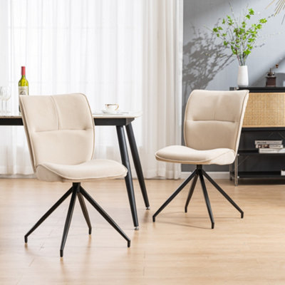 Dina Modern Velvet Dining Chair Padded Seat Metal Leg Kitchen 2 Pcs (Beige)