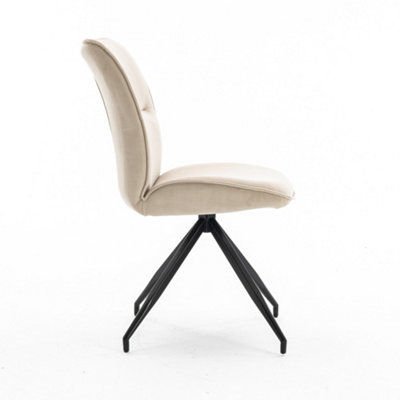 Dina Modern Velvet Dining Chair Padded Seat Metal Leg Kitchen 2 Pcs (Beige)