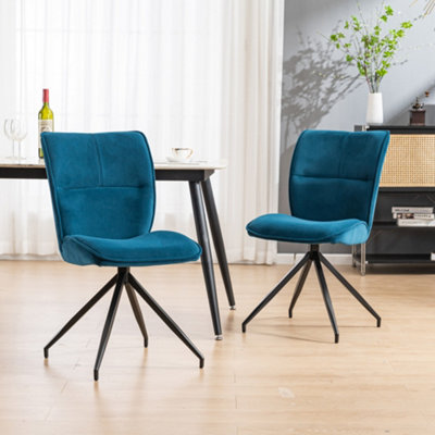 Dina Modern Velvet Dining Chair Padded Seat Metal Leg Kitchen 2 Pcs (Blue)