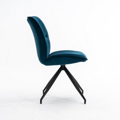 Dina Modern Velvet Dining Chair Padded Seat Metal Leg Kitchen 2 Pcs (Blue)