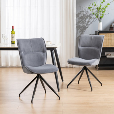 Dina Modern Velvet Dining Chair Padded Seat Metal Leg Kitchen 2 Pcs (Grey)