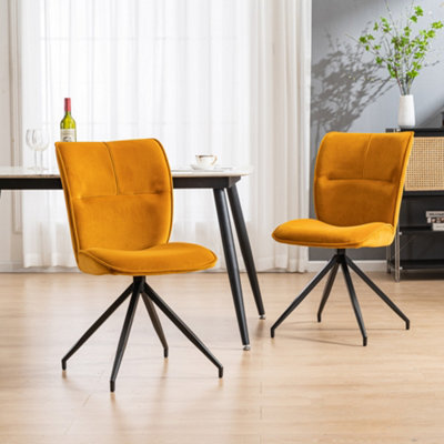 Dina Modern Velvet Dining Chair Padded Seat Metal Leg Kitchen 2 Pcs (Mustard)