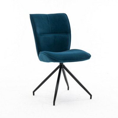 Dina Modern Velvet Dining Chair Padded Seat Metal Leg Kitchen 6 Pcs (Blue)