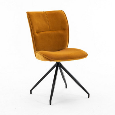 Dina Modern Velvet Dining Chair Padded Seat Metal Leg Kitchen 6 Pcs (Mustard)