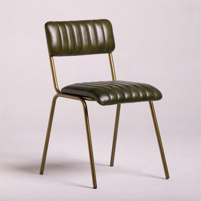 Diner Dining Chair Real Retro Leather Green Padded Seat Industrial