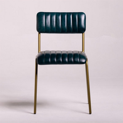 Diner Dining Chair Real Retro Leather Padded Teal Blue Seat