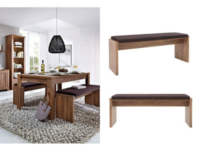 Dining Bench Upholstered Seat Brown Cushion 126cm Sturdy Medium Oak Effect Gent