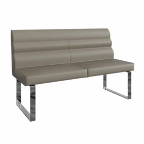 Dining Bench with Back - Metal/PU/Foam/MDF - L140 x W50 x H87 cm - Taupe/Chrome