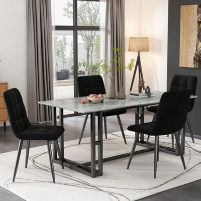 Dining Chair (4 pcs), Black,4-Set Upholstered Chair Design Chair with Backrest,Seat in Velvet Metal Frame