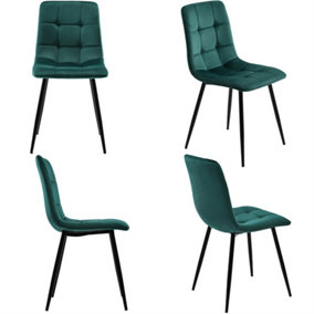 Dining Chair (4 pcs), Dark Green, 4-Set Upholstered Chair Design Chair with Backrest, Seat in Velvet Metal Frame