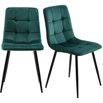 Dining Chair (4 pcs), Dark Green, 4-Set Upholstered Chair Design Chair with Backrest, Seat in Velvet Metal Frame