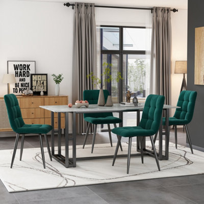 Dining Chair (4 pcs), Dark Green,4-Set Velet Upholstered Chair Design Chair with Backrest,Seat in Velvet Metal Frame