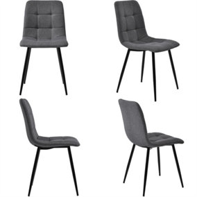 Dining Chair (4 pcs), Dark Grey, 4-Set Linen Upholstered Chair Design Chair with Backrest, Seat in Linen, Metal Frame