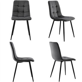 Dining Chair (4 pcs), Dark Grey, 4-Set Upholstered Chair Design Chair with Backrest, Seat in Velvet Metal Frame