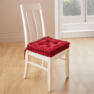 Dining Chair Booster Cushion with Ties - Spring Back Fill, Handmade Cotton Velvet Cushions 39x39x7.5cm - Burgundy