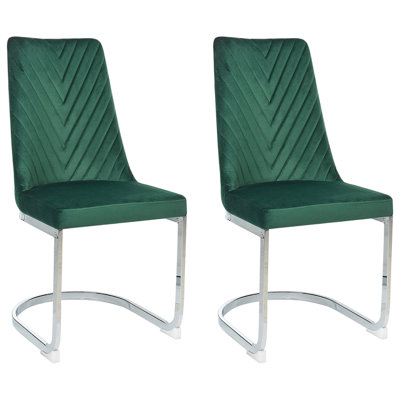 Dining Chair Cantilever Chair ALTOONA Set of 2 Velvet Emerald Green