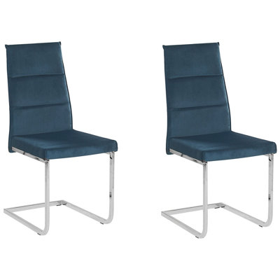 Dining Chair Cantilever Chair ROCKFORD Set of 2 Velvet Blue