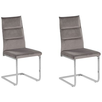 Dining Chair Cantilever Chair ROCKFORD Set of 2 Velvet Grey