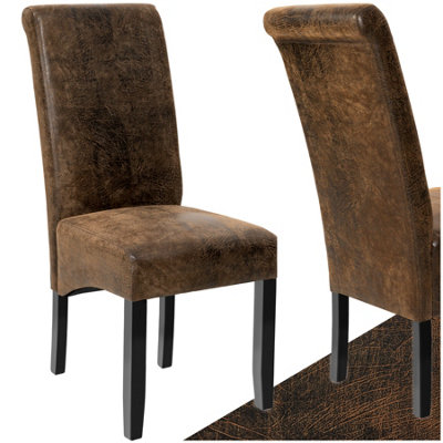 Dining Chair - ergonomic seat shape, high backrest, padded, faux leather  - antique brown, per piece