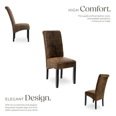 Dining Chair - ergonomic seat shape, high backrest, padded, faux leather  - antique brown, per piece