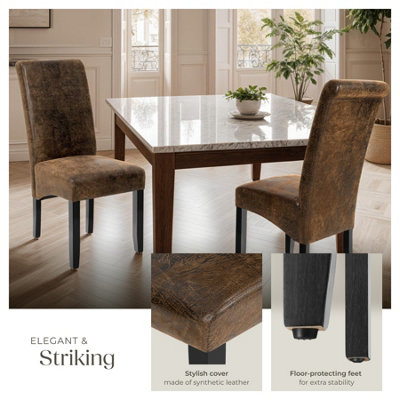Dining Chair - ergonomic seat shape, high backrest, padded, faux leather  - antique brown, per piece